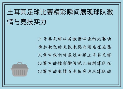 土耳其足球比赛精彩瞬间展现球队激情与竞技实力