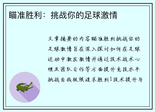 瞄准胜利：挑战你的足球激情