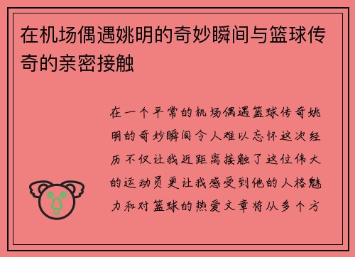 在机场偶遇姚明的奇妙瞬间与篮球传奇的亲密接触